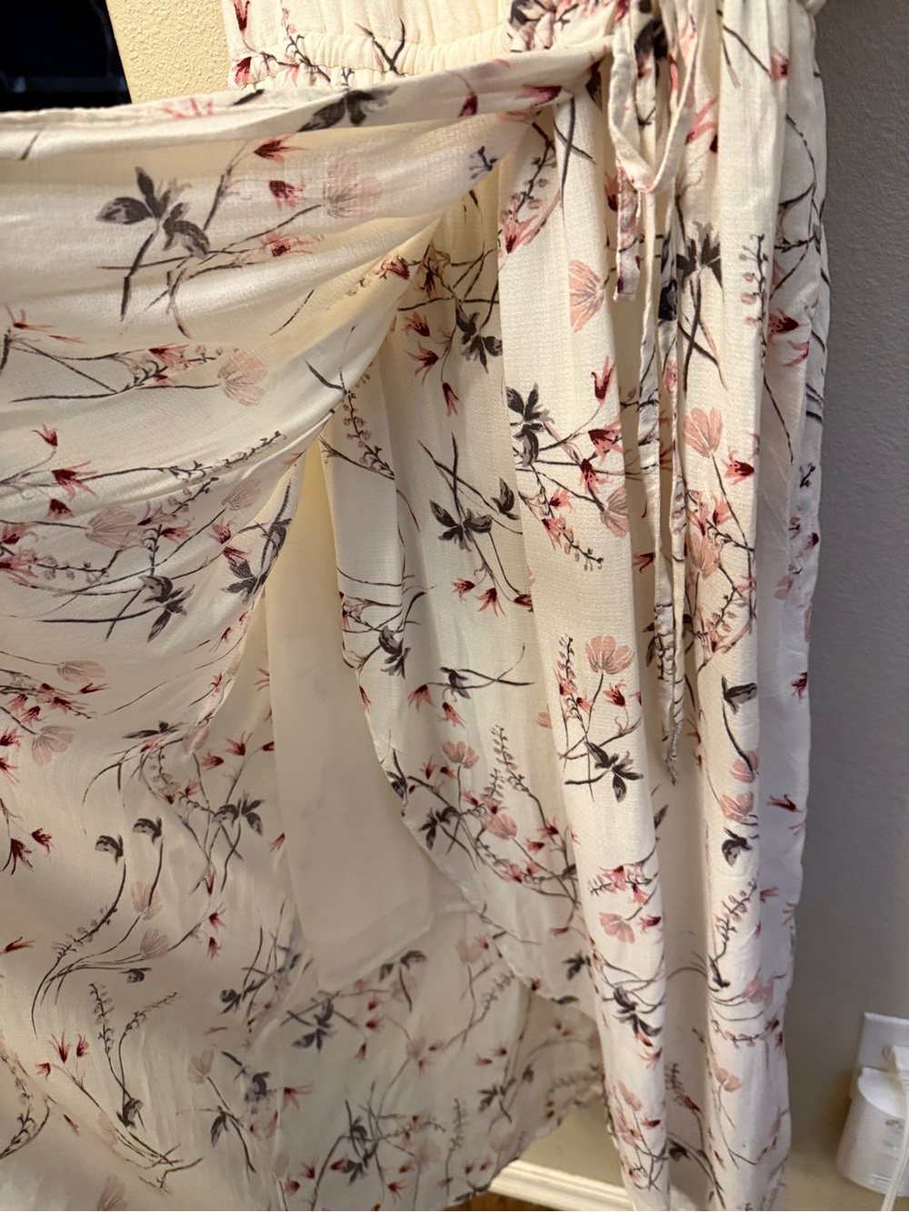 Lucky Brand Cream Floral Wrap Midi Dress with Pink Accents - Picture 5 of 13